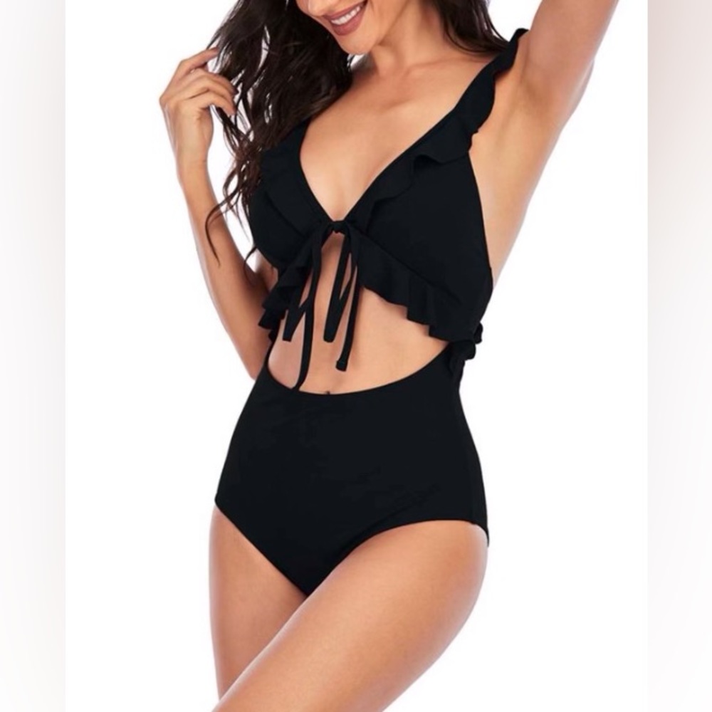 MyCharmo Women's One-Piece Bikini Swimsuit Bandage Solid Color Ruffles Push-Up